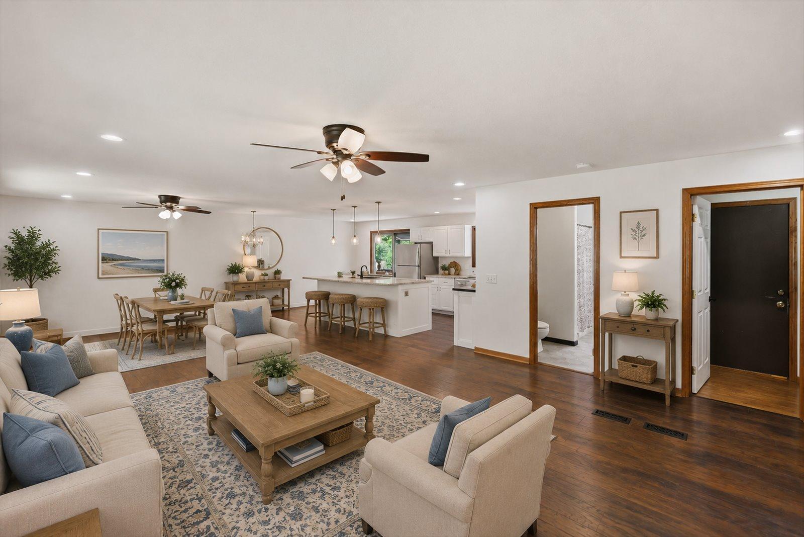 virtually staged Living/Dining/Kitchen