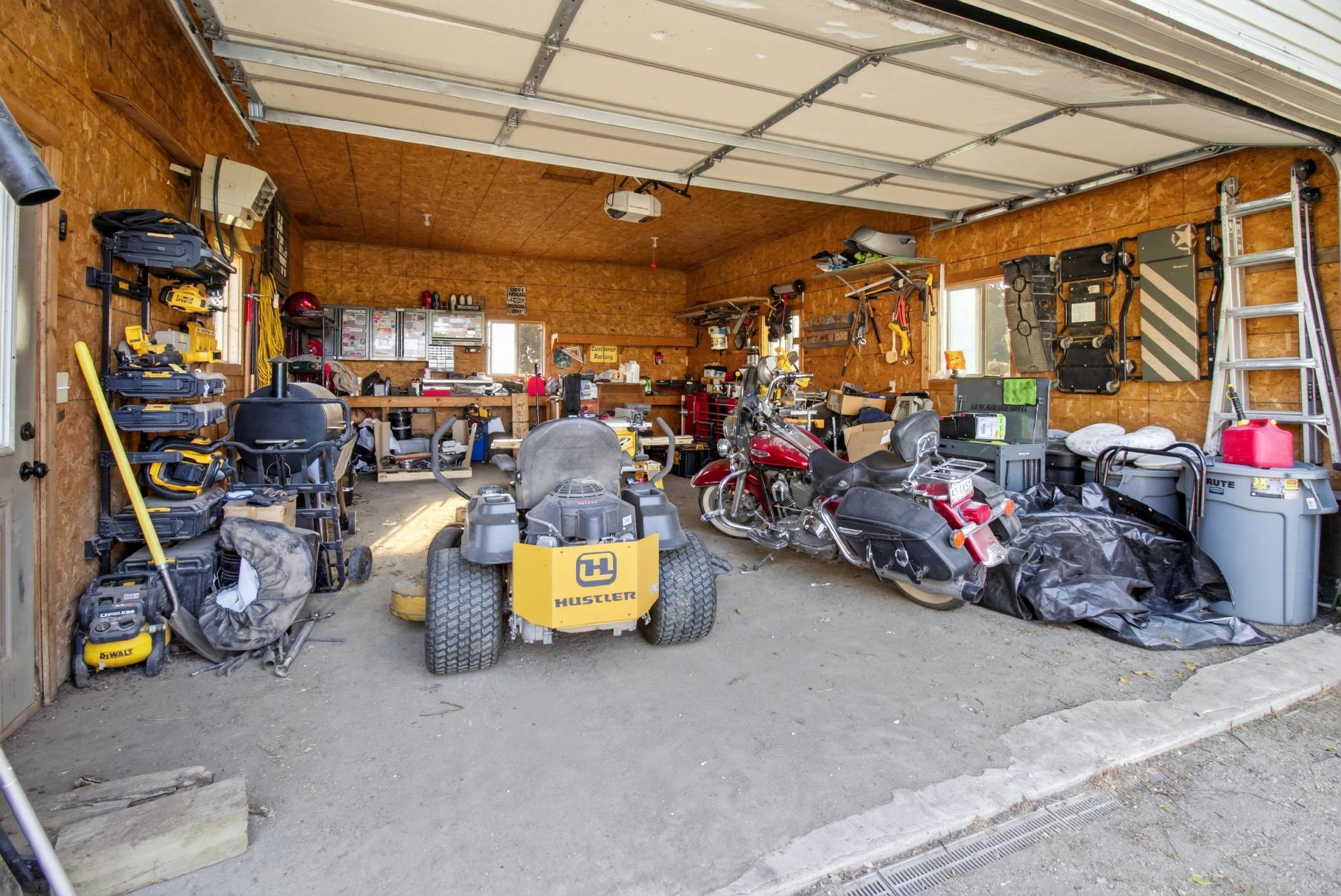 Inside the 2-stall garage
