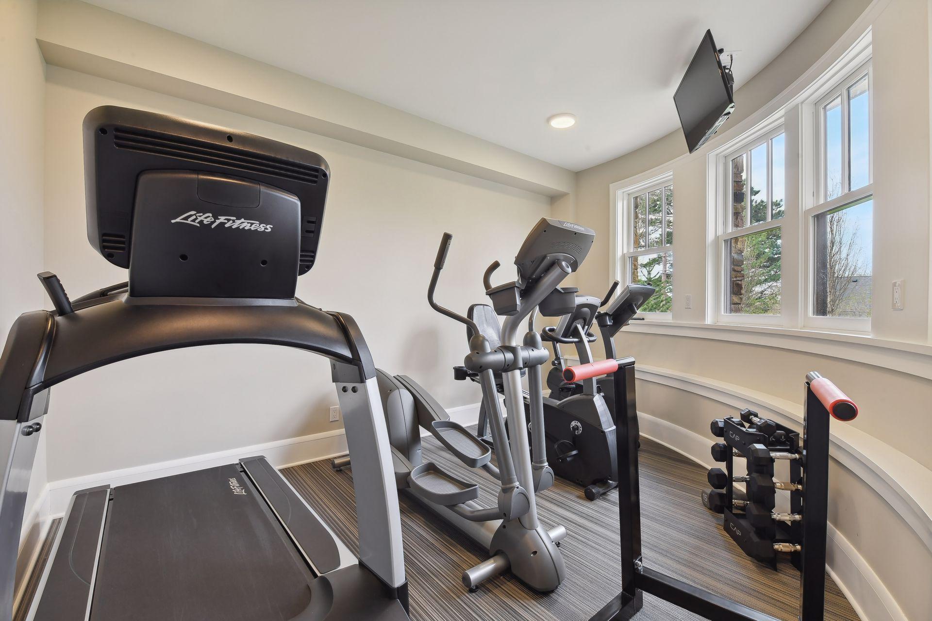 Flex room in the lower level is being used as an exercise area