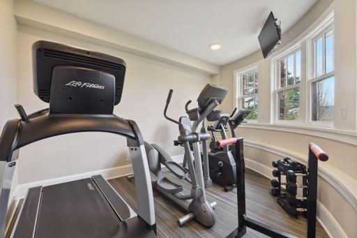 Flex room in the lower level is being used as an exercise area