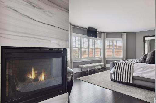 A gas fireplace adds a warm and relaxing touch