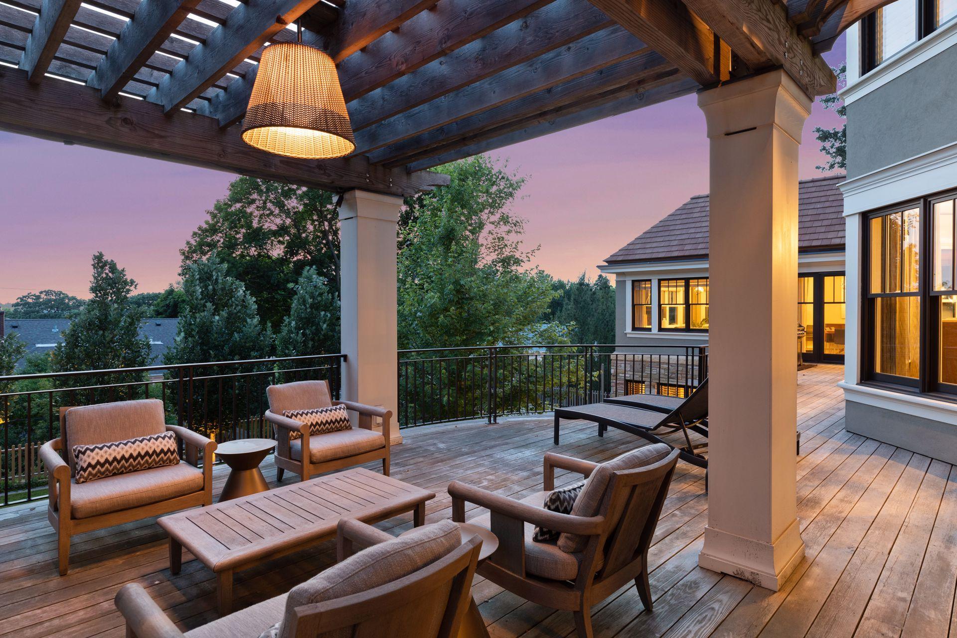 A twilight view of this outdoor space