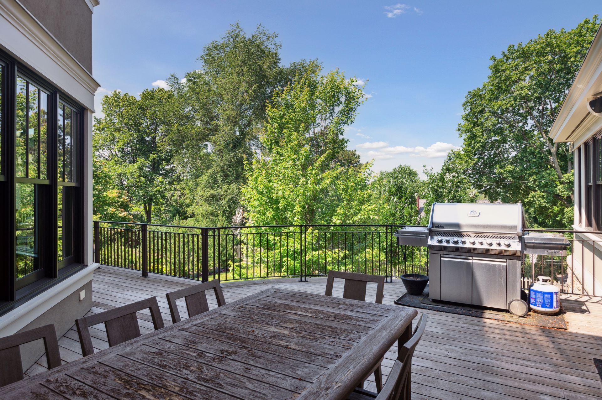 Dine al fresco out on the back balcony located off the kitchen area