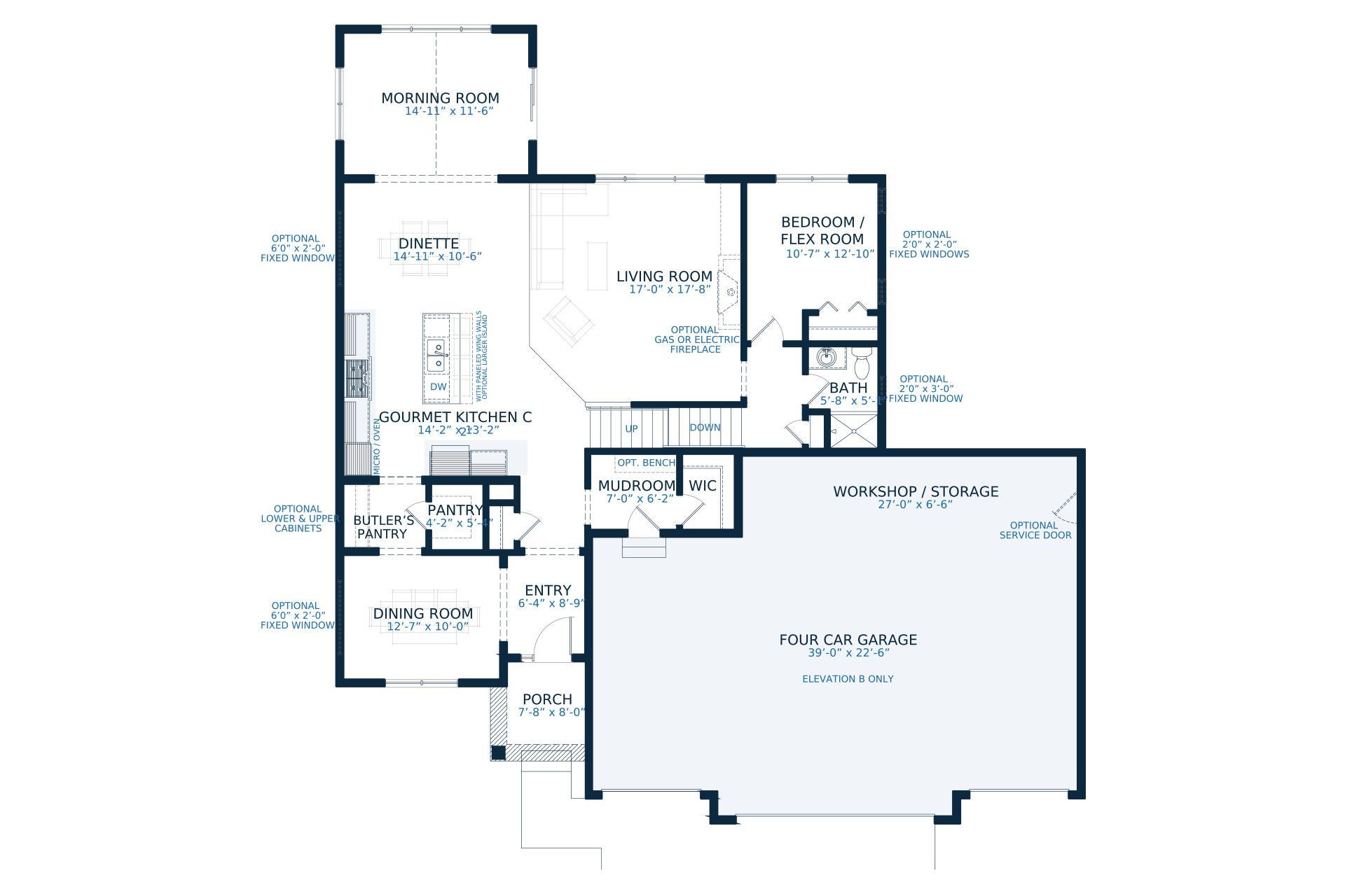 Main Floor Layout. Morning Room, Main Floor Bedroom, Garage Workshop!