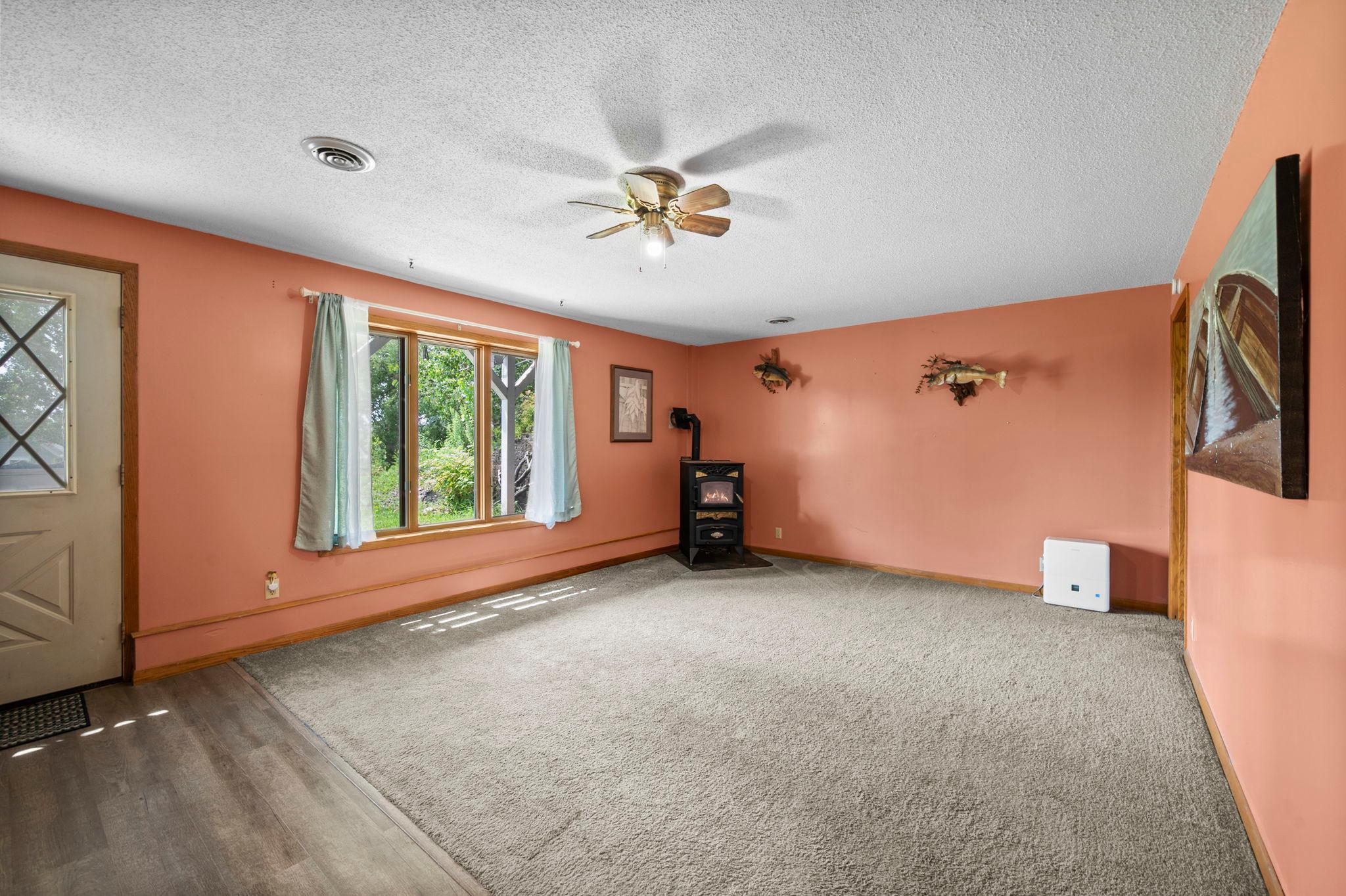 Family room with pellet stove