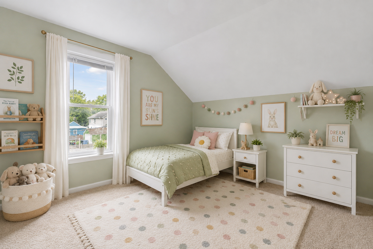 Virtually staged upper level bedroom