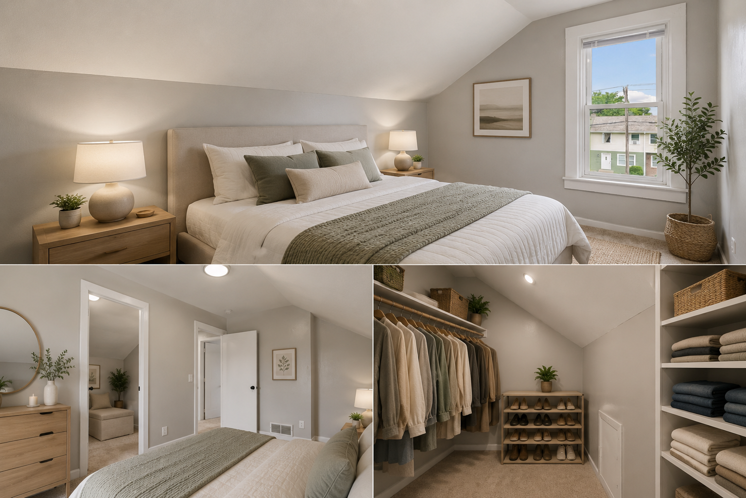 Virtually staged upper level bedroom with walk-in closet