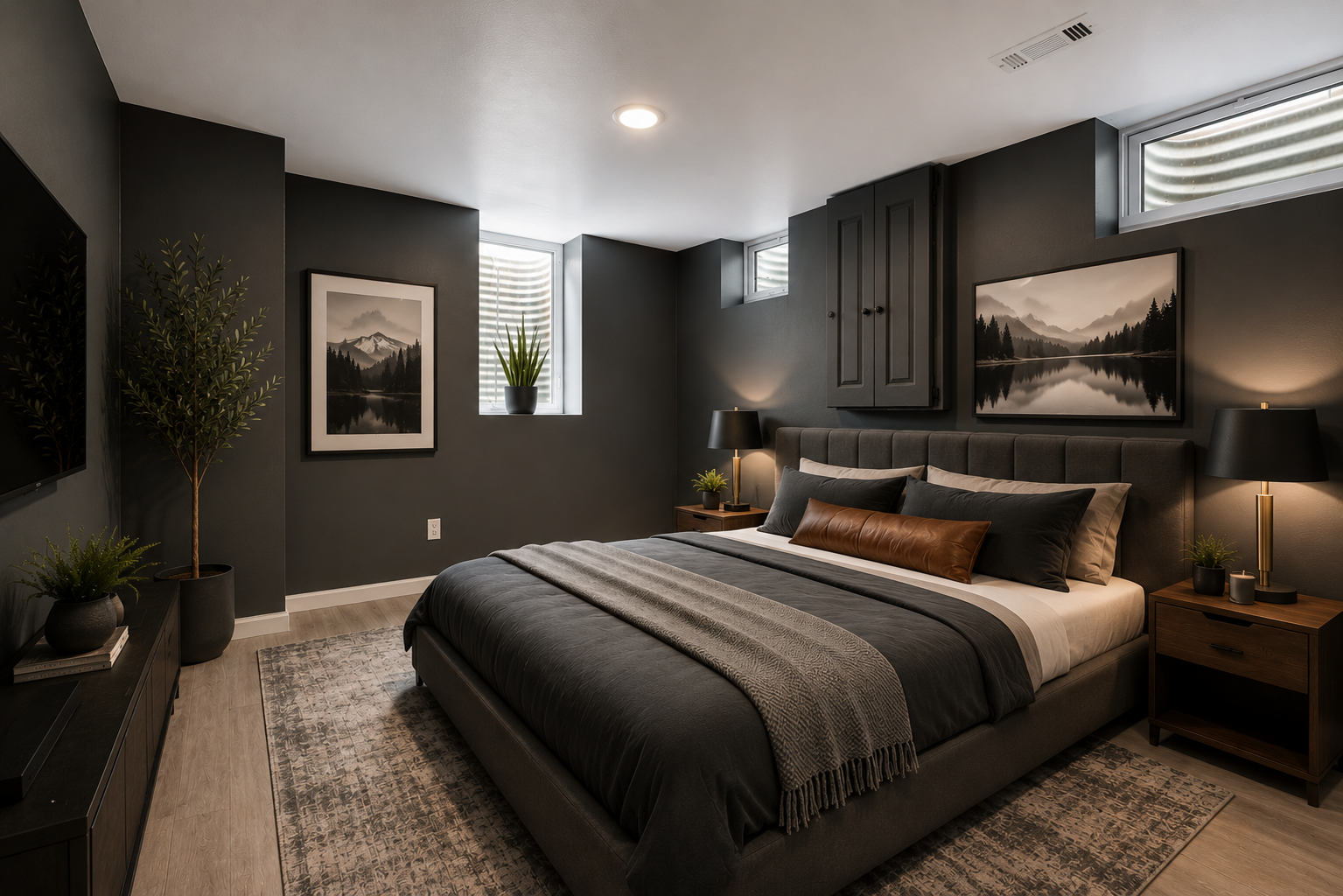 Virtually staged lower level bedroom