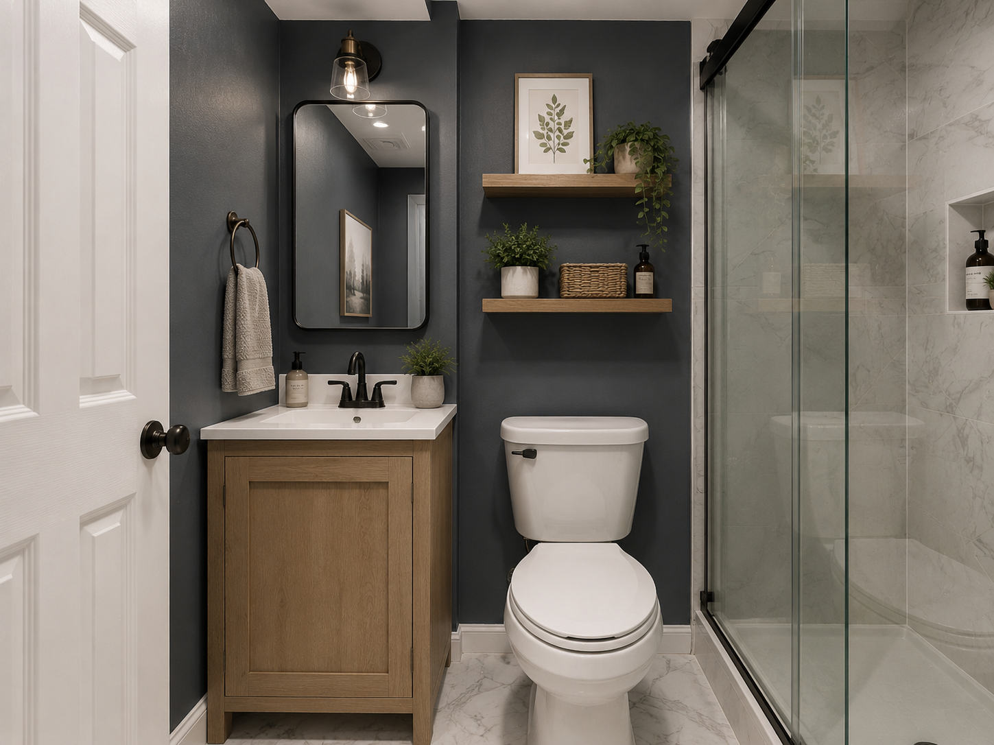 Virtually staged lower level bathroom