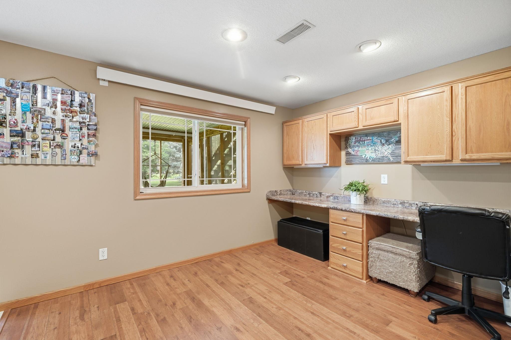 Lower level built in desk area