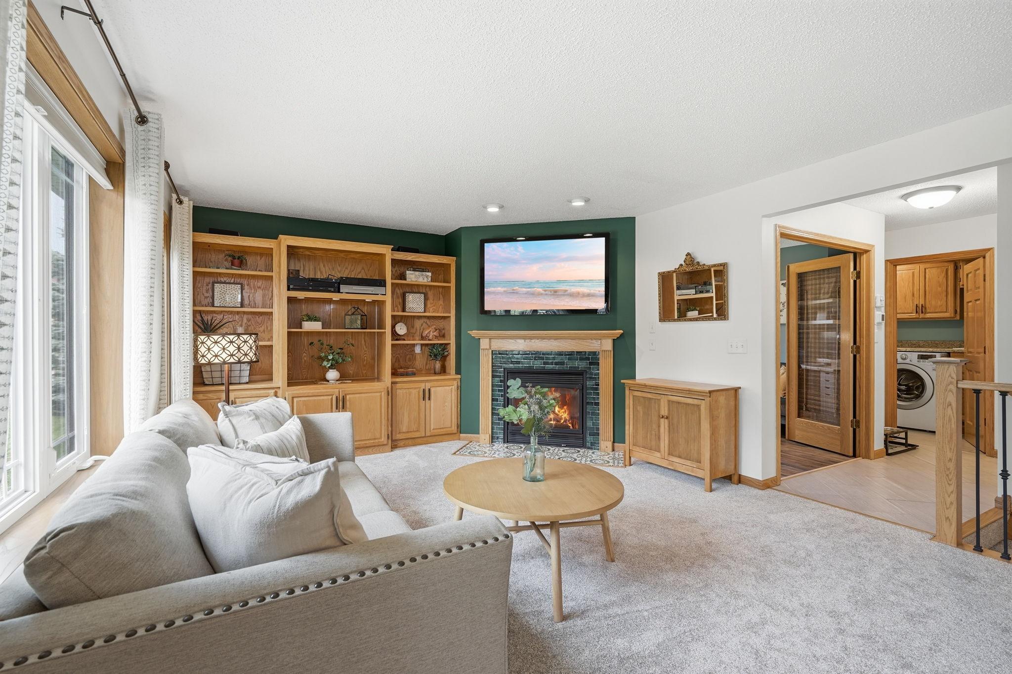 Built ins and a gas fireplace