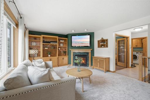 Built ins and a gas fireplace