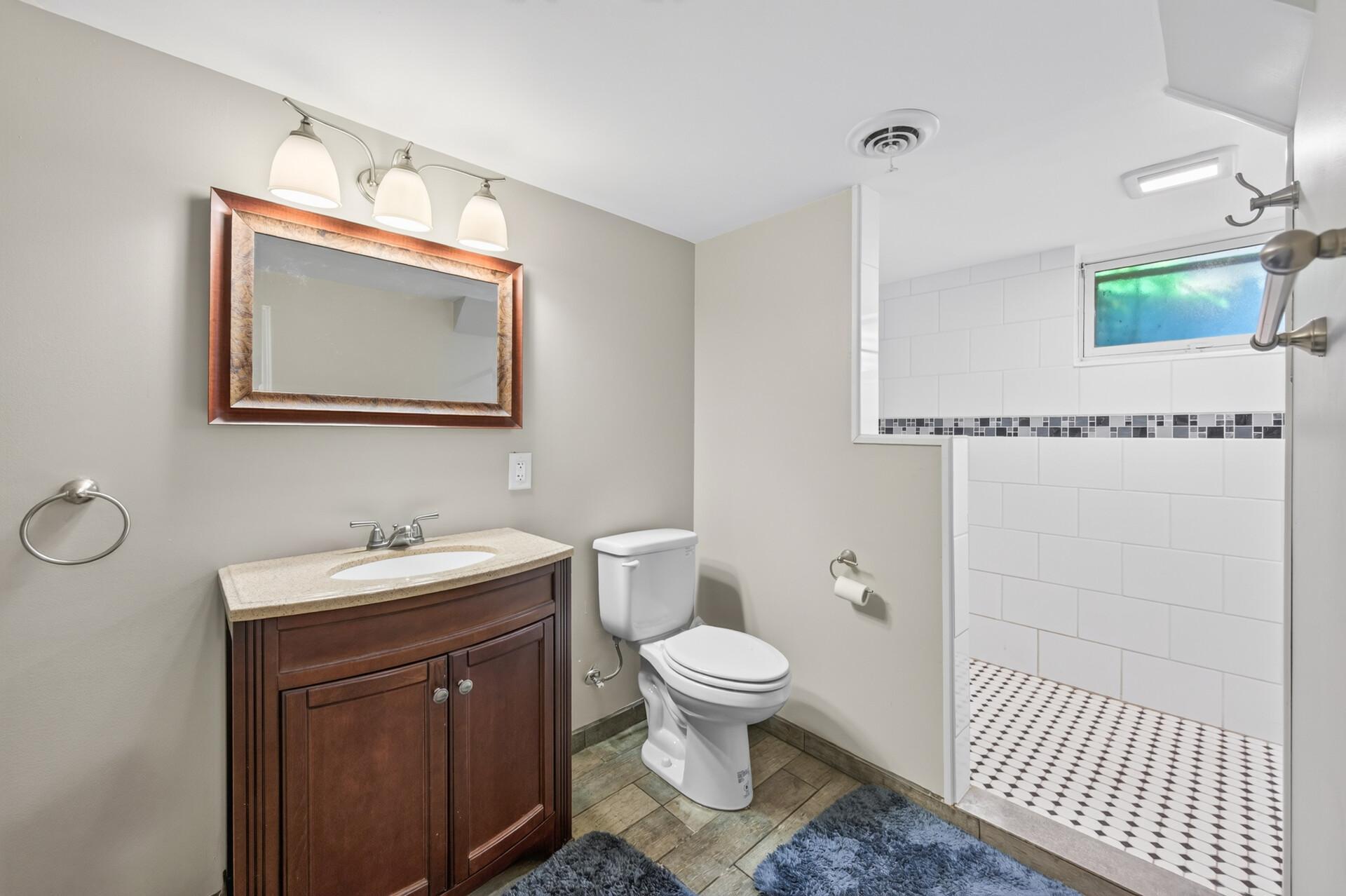 Lower level 3/4 bath with large walk in shower