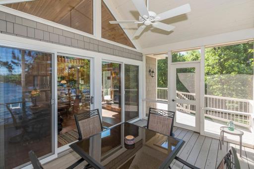 Screened in porch over looking the lake
