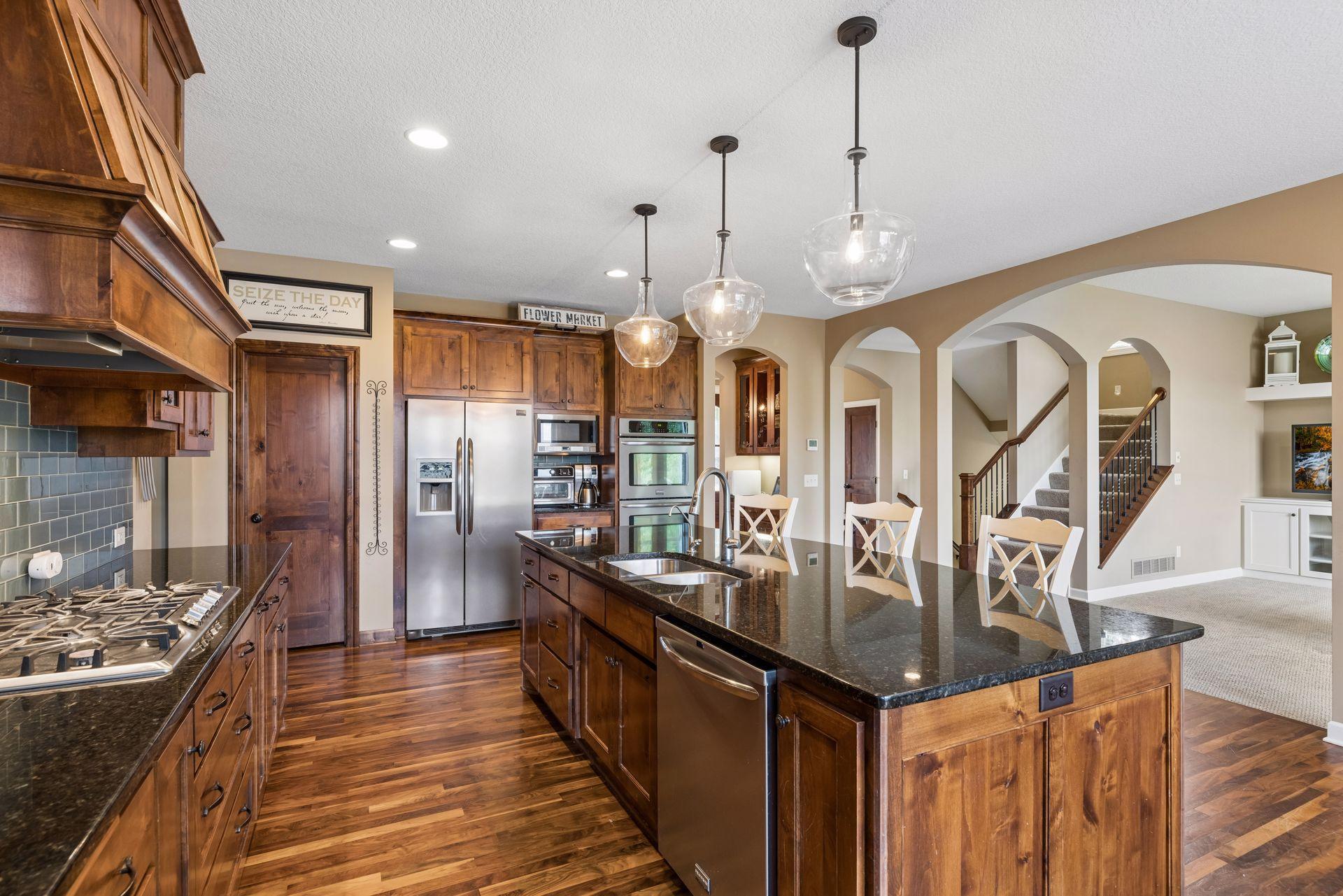 Custom site-built and finished cabinets and hardwood floors