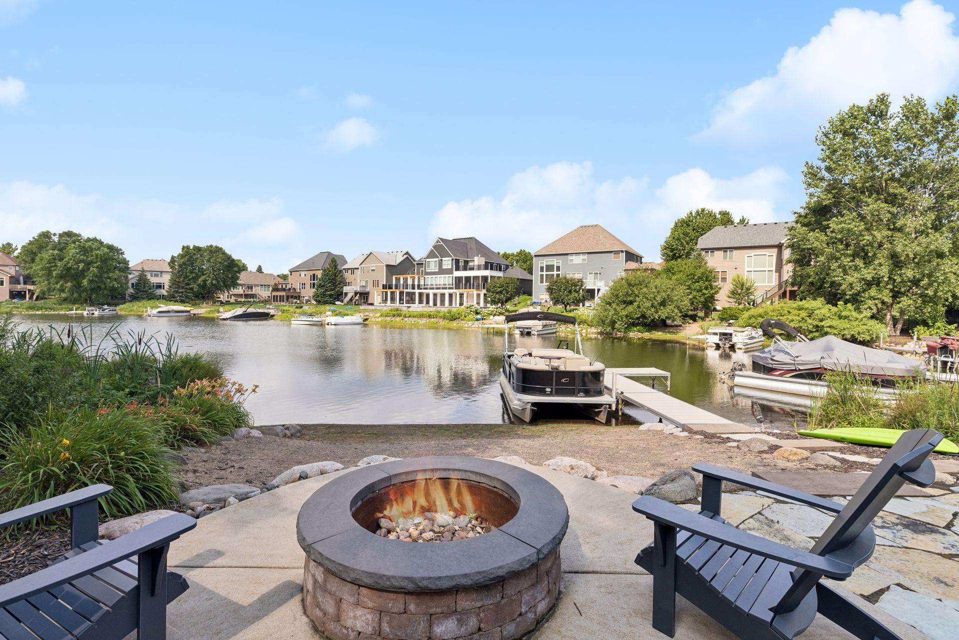 Fire pit overlooks the quiet bay