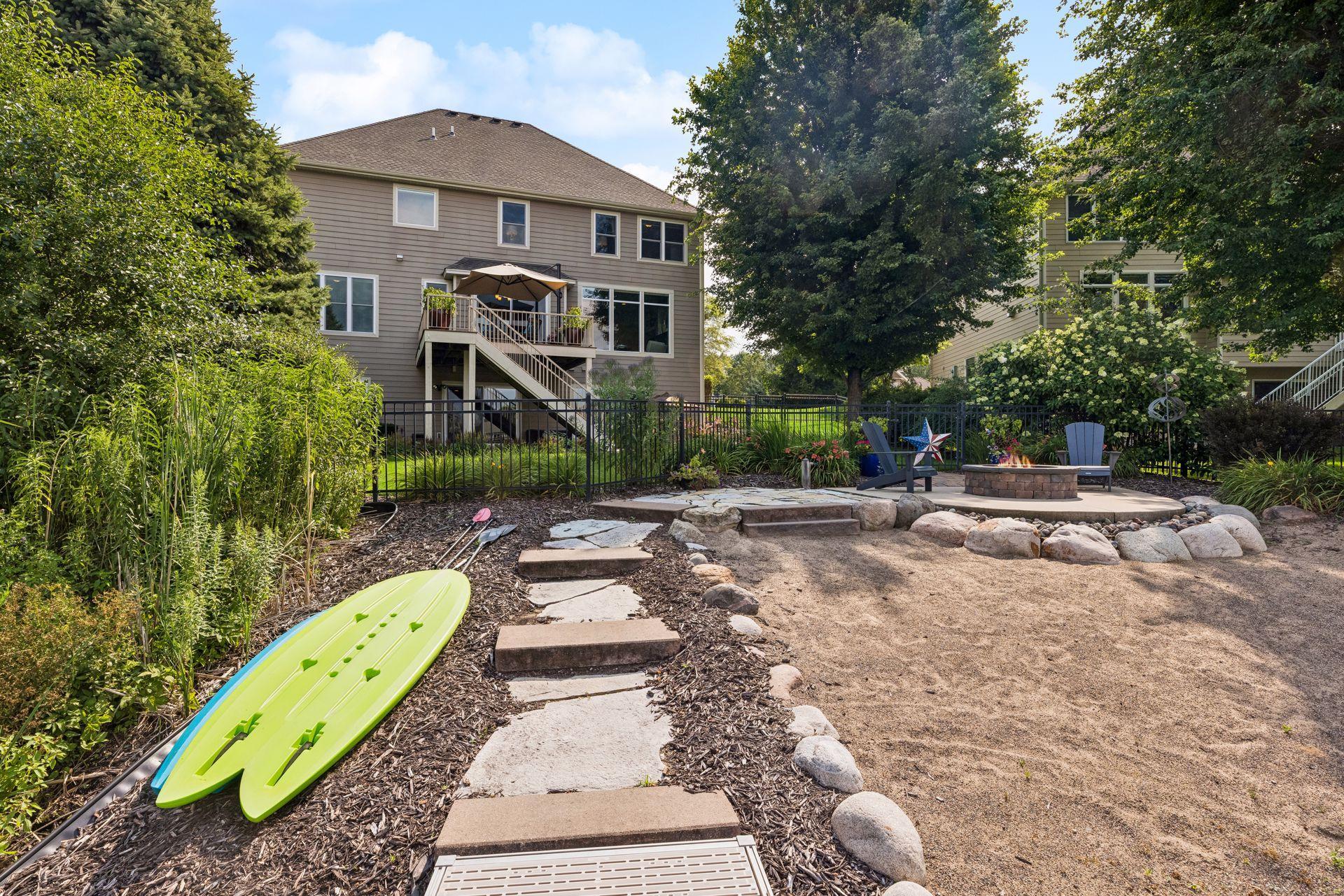 Custom landscaping and beach area