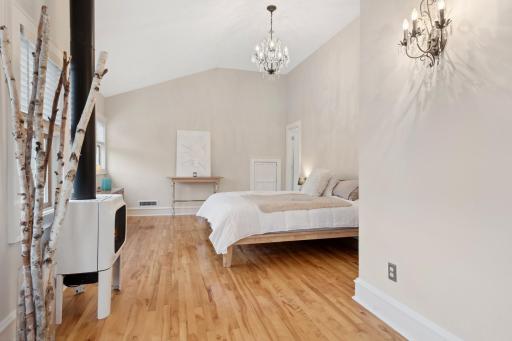 Oversized owners suite with gas fireplace.