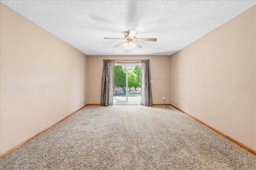 Family room in lower level with walk out patio