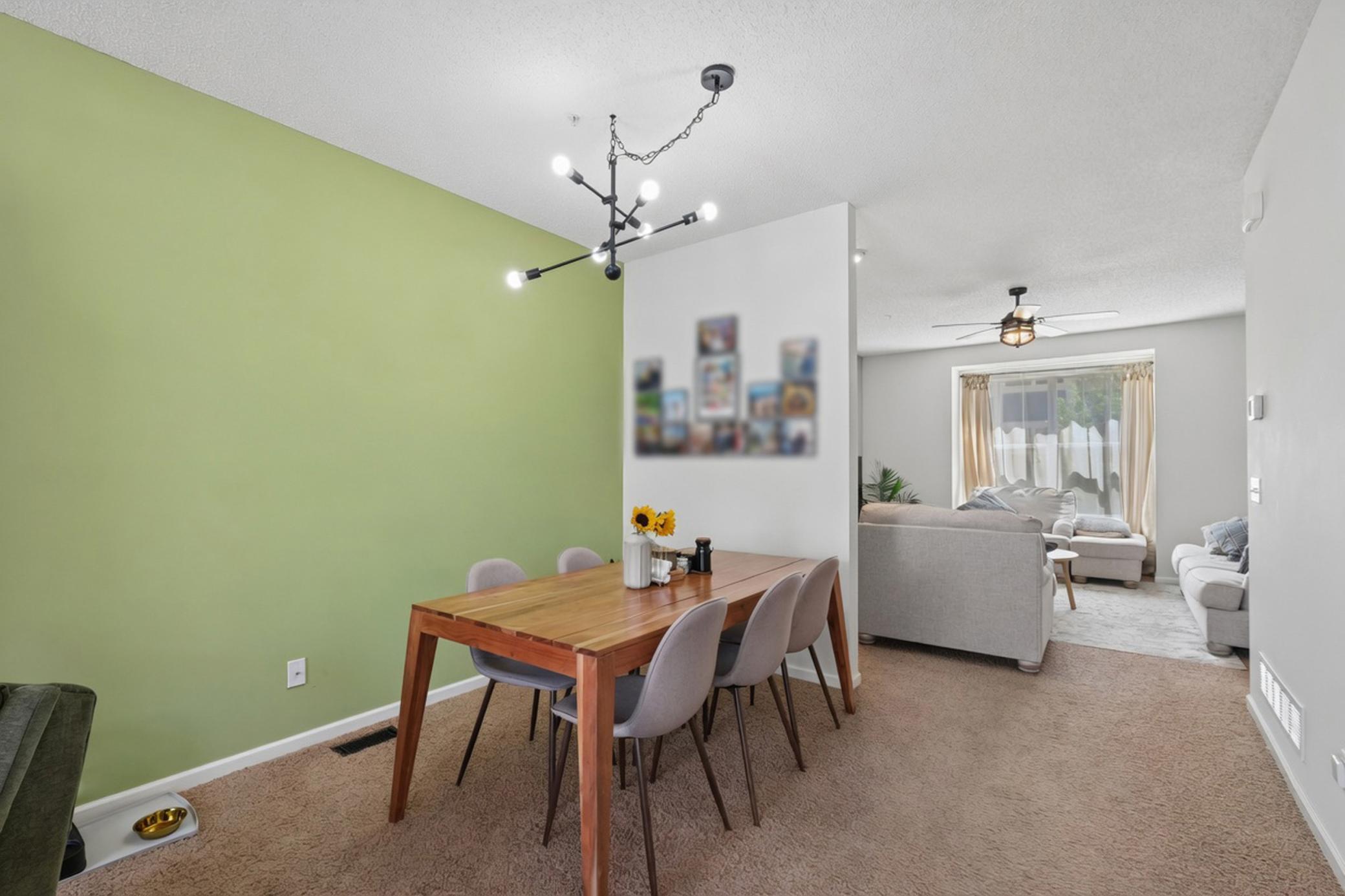 Open layout dining into the living room