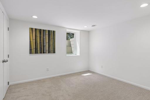 Lower level bedroom, with egress window.