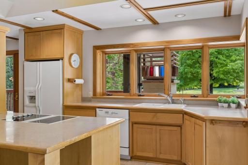 Expansive window views from the kitchen sink/counter area.