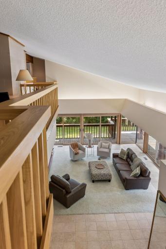 Overhead look of the living room from the upper-level mezzanine