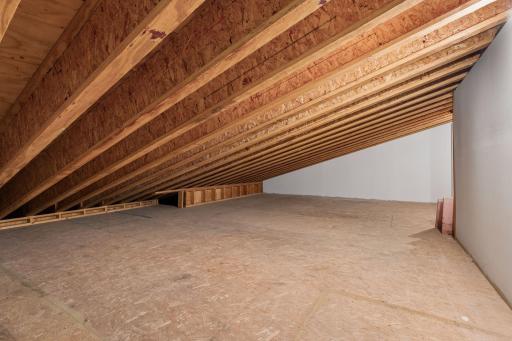 Large bonus storage space in the walk-in attic on the upper level.