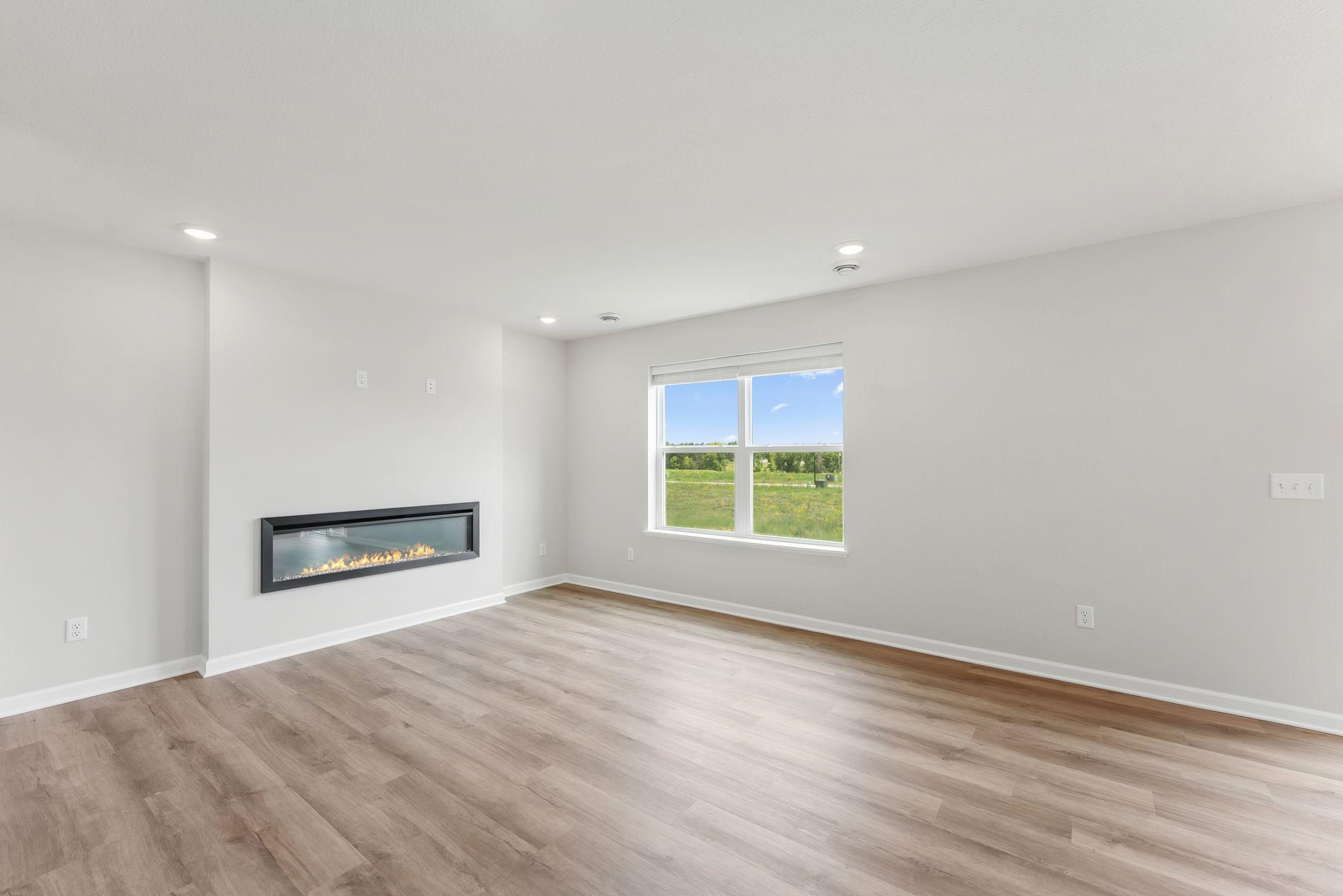 Modern electric fireplace with different settings to change your mood. (Pics are for representation only, colors and materials may vary in actual home.)