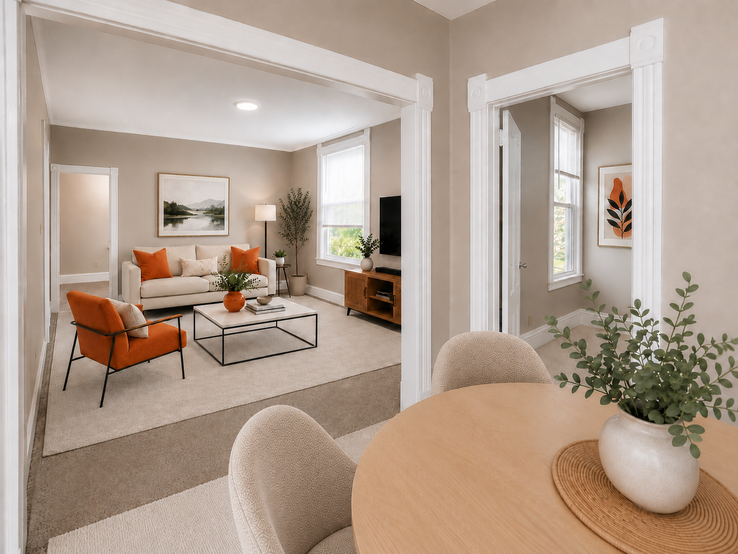 Dining Room to Living Room, virtually staged