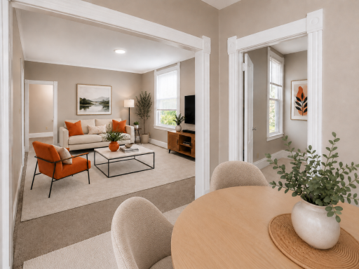Dining Room to Living Room, virtually staged