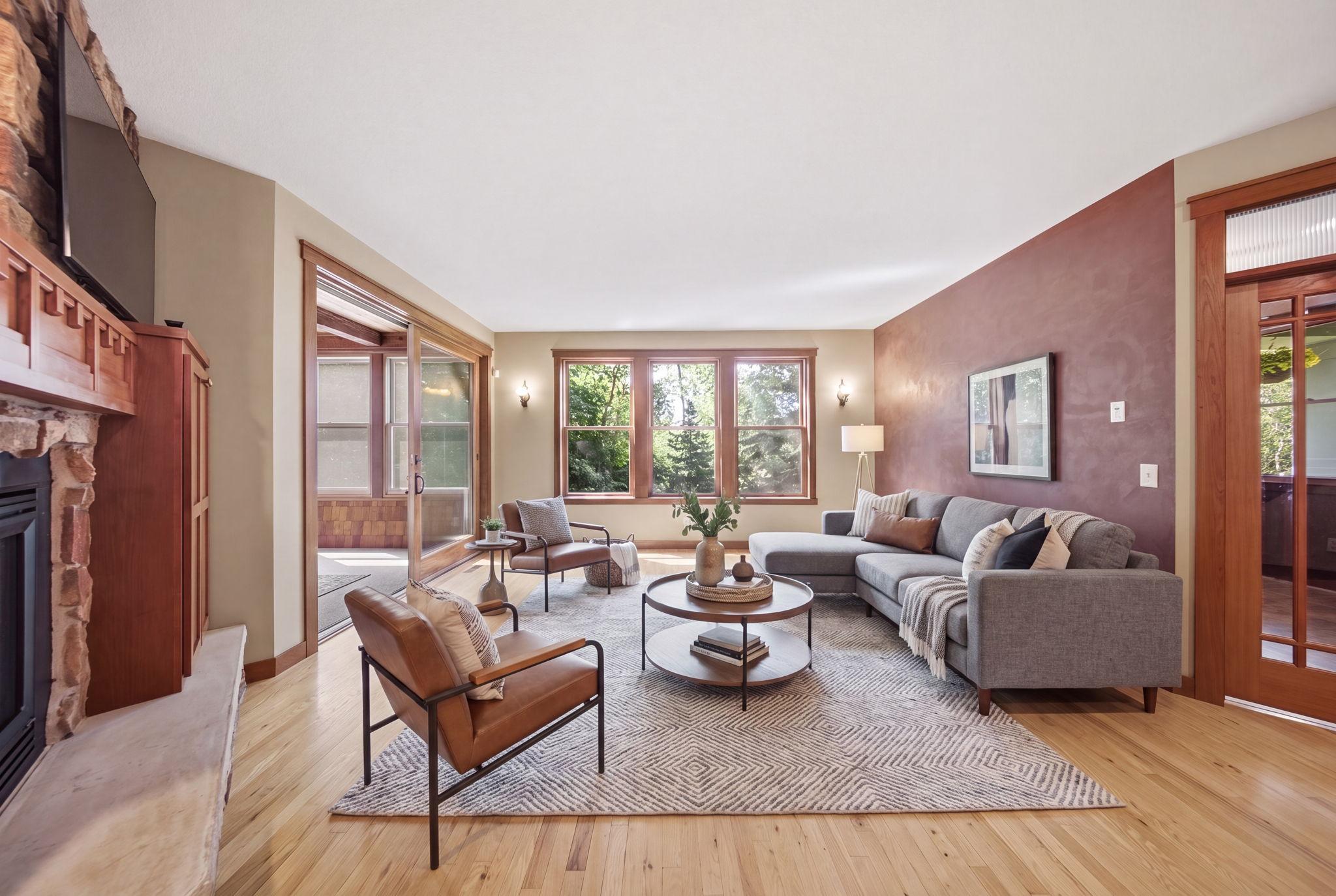 Rich woodwork, high ceilings, and thoughtful architectural details create a warm yet elevated feel. (virtually staged)