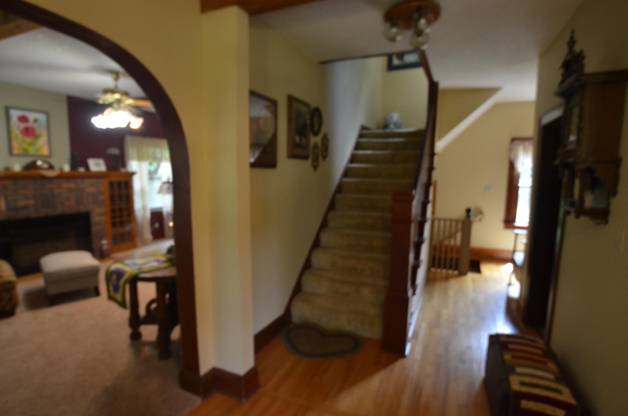 Wood railings on open stairs