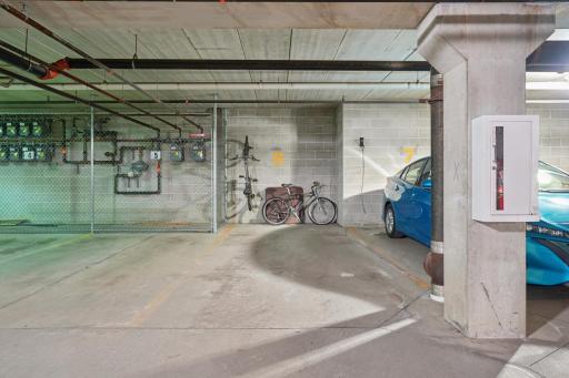 Heated underground garage and dedicated parking space.