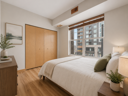 Second bedroom with lots of natural light and large closet. Virtually staged.