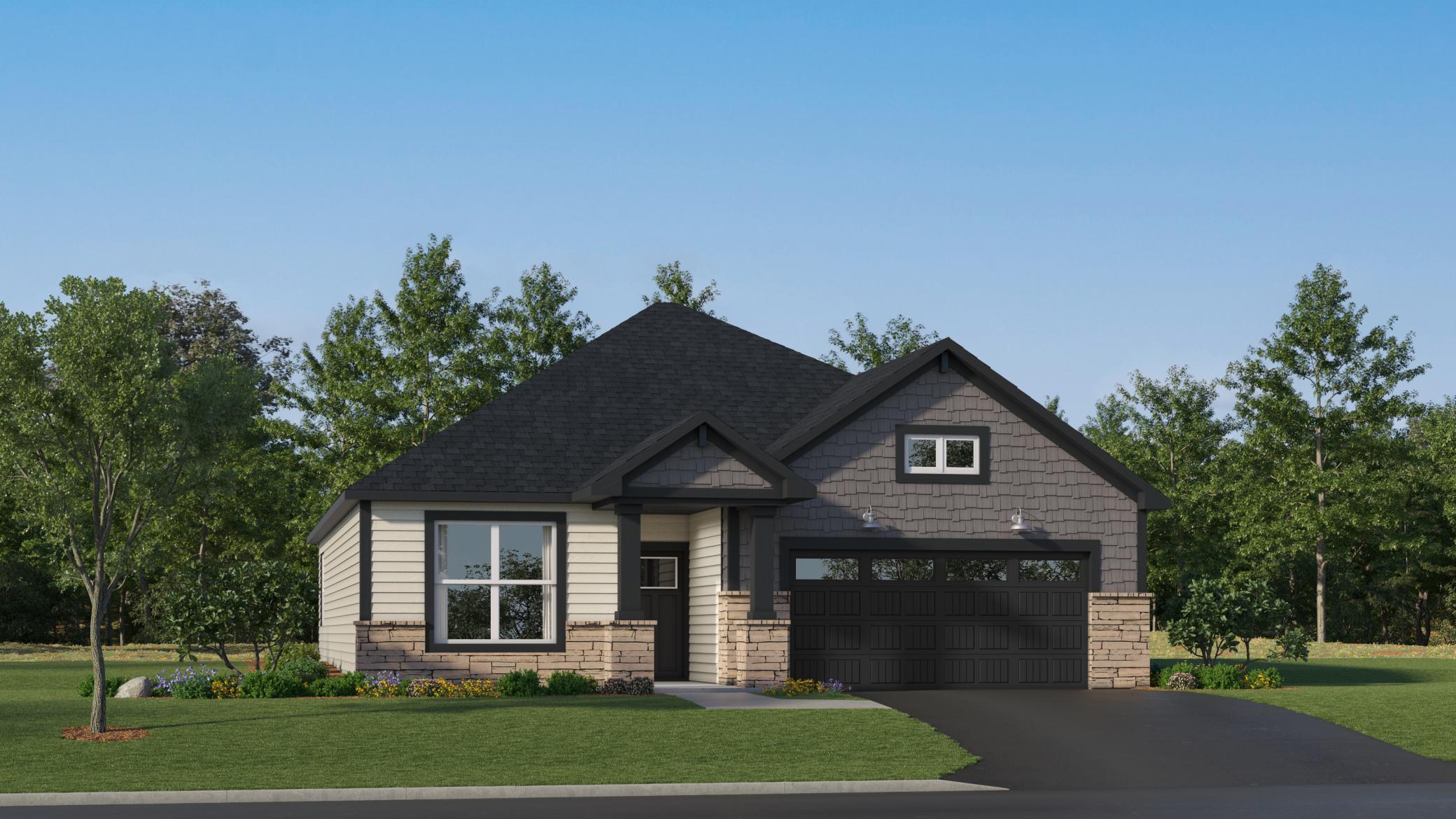 (Exterior rendering, actual home's finishes will vary.)