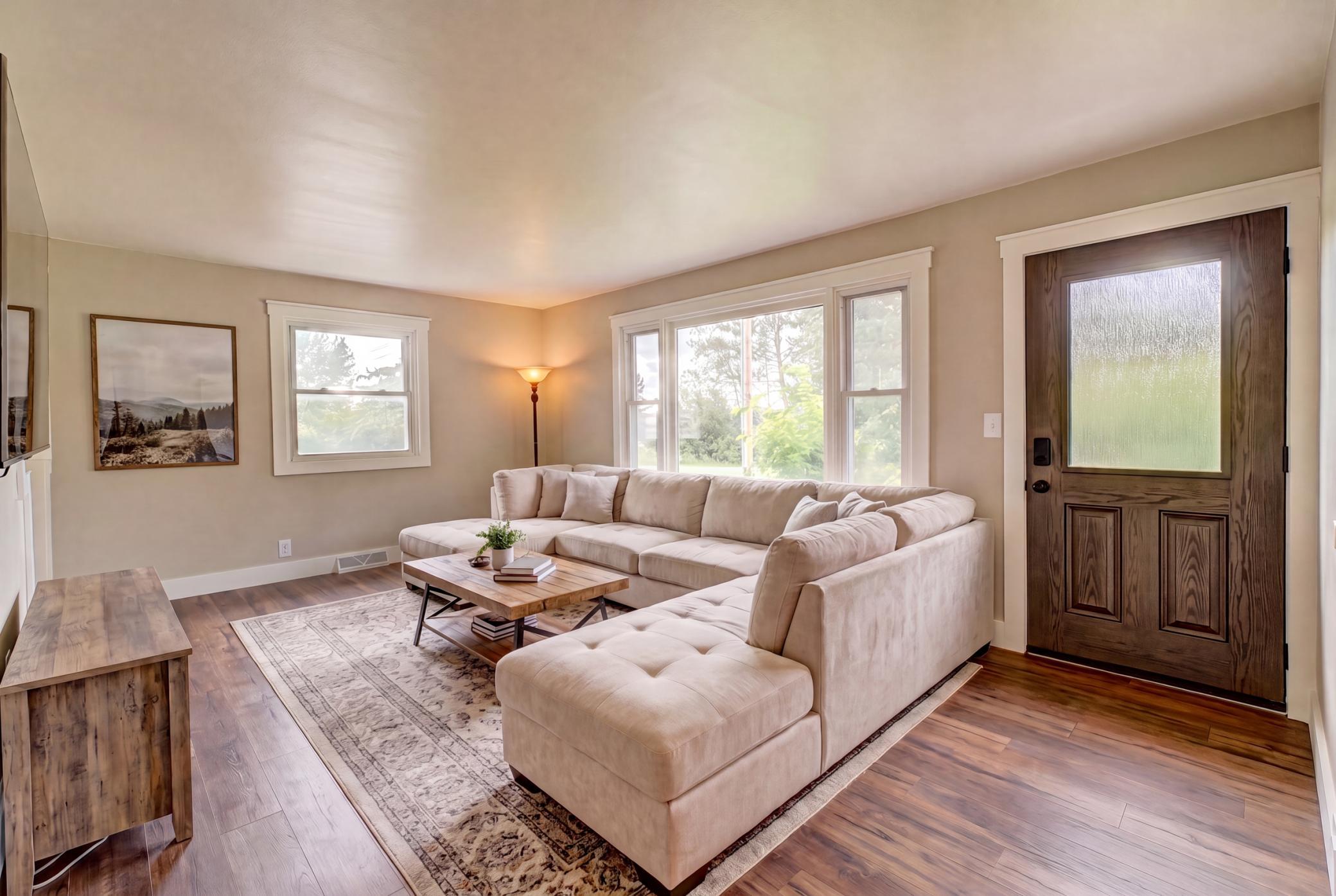 Light-filled living room (virtually staged)