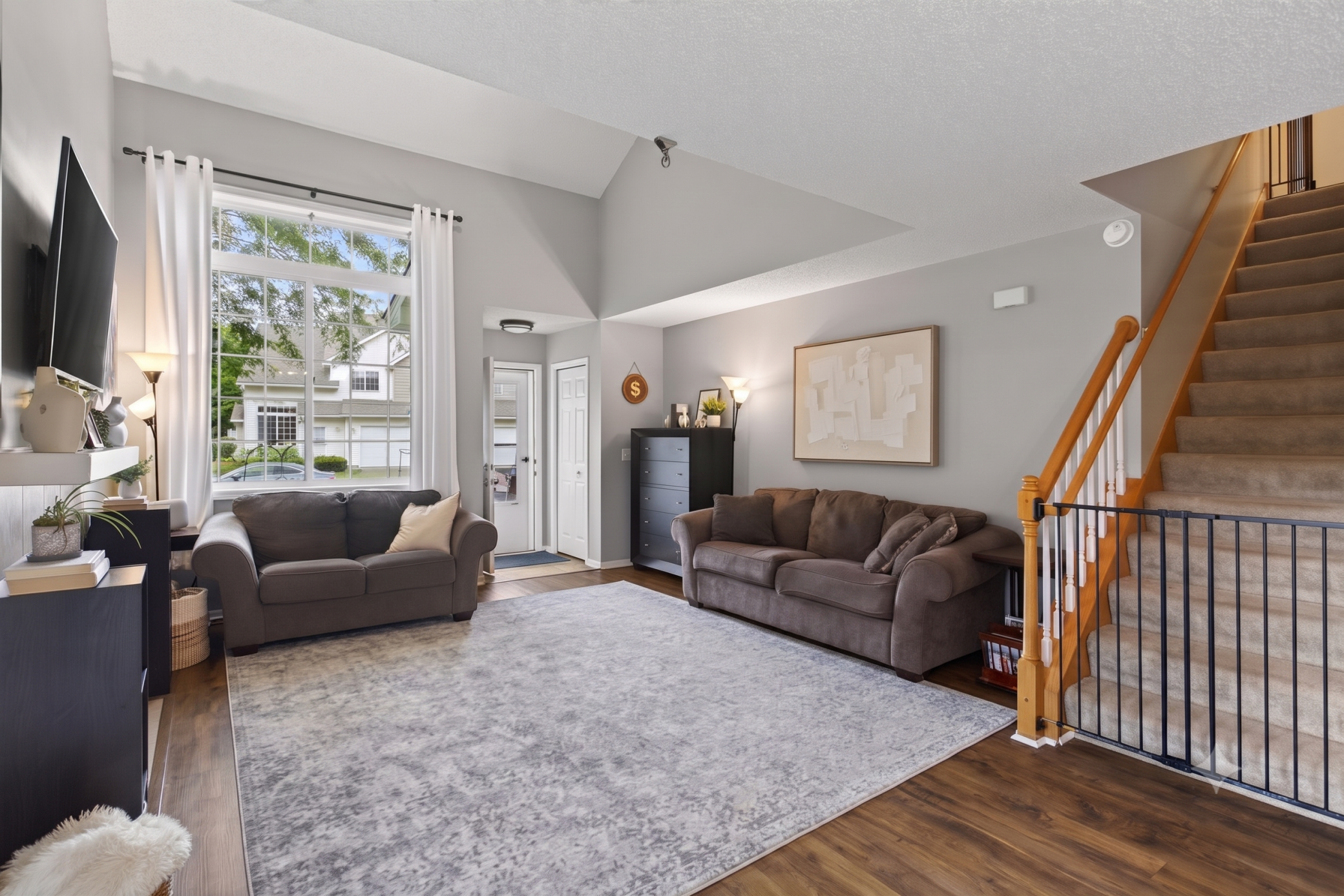 Main level: vaulted open-concept living room