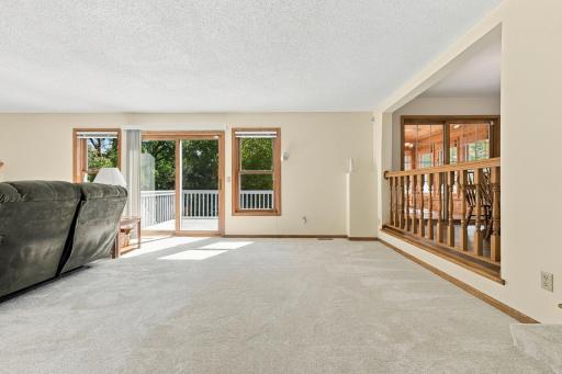The family room has a patio door to the deck and backyard.