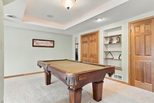 The basement has closets for games and equipment.