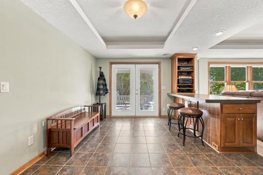 The walkout basement provides access to the backyard.