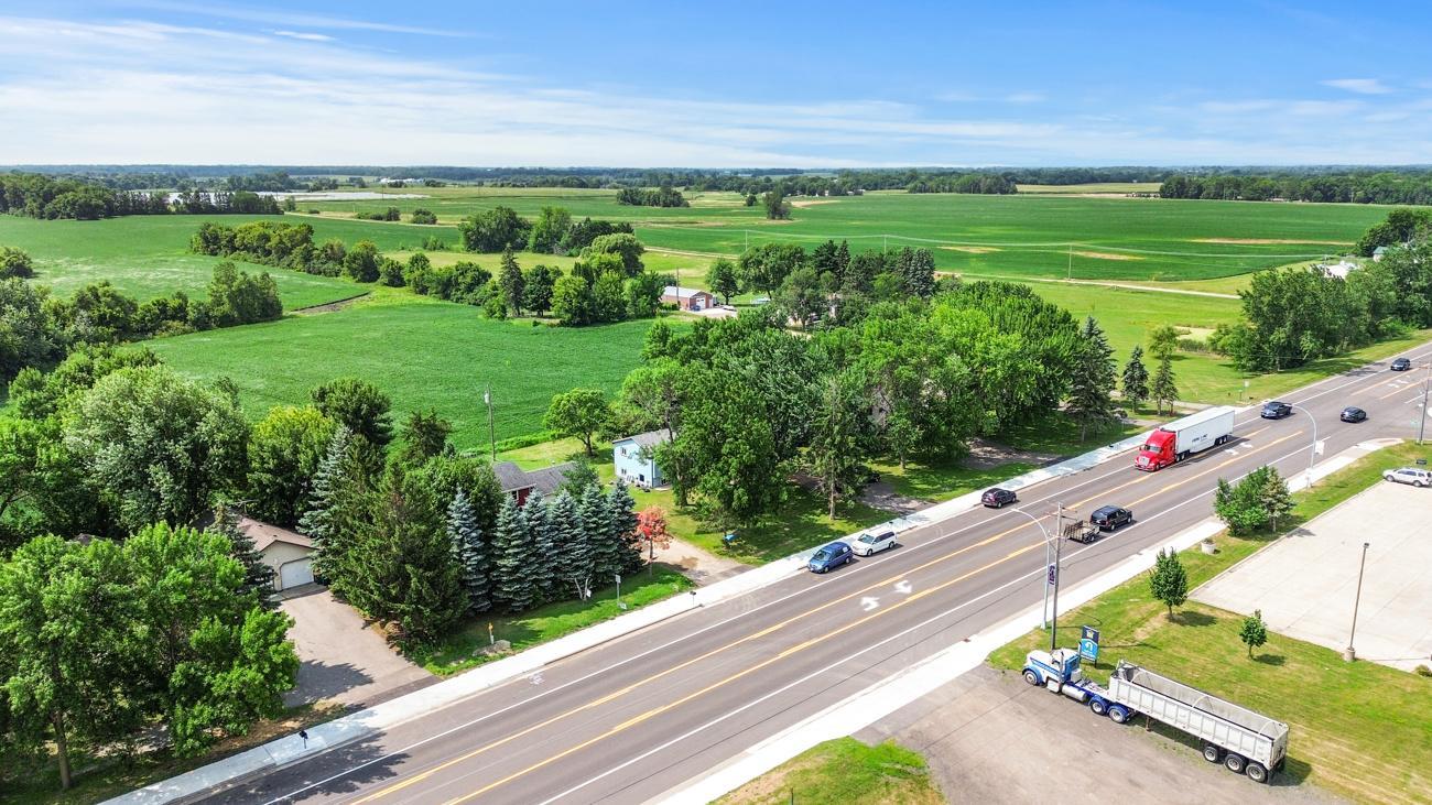 Aerial view of the property from across the street