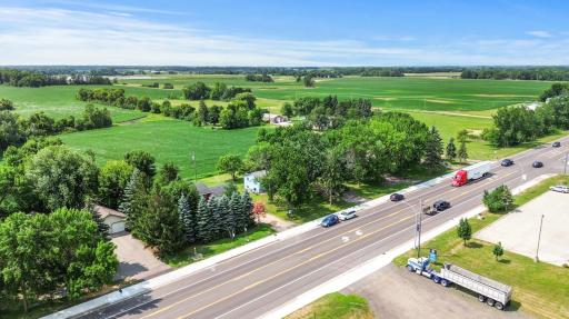 Aerial view of the property from across the street