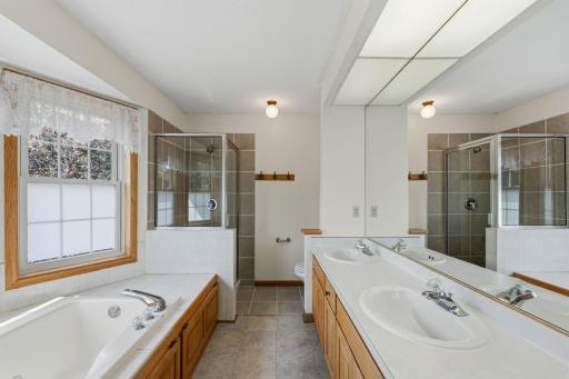 Primary bedroom private bath; separate shower and tub
