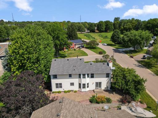 Another aerial view of the sunny patio.