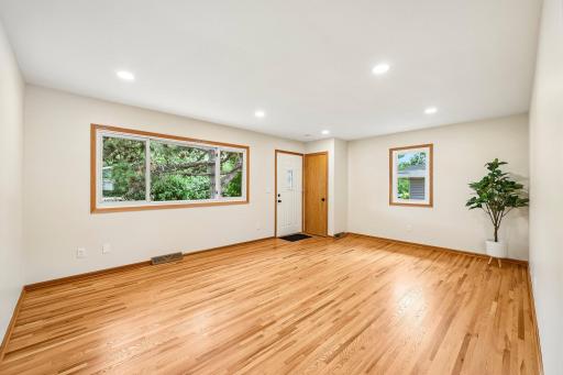 Living Room with refinished hardwood floors.