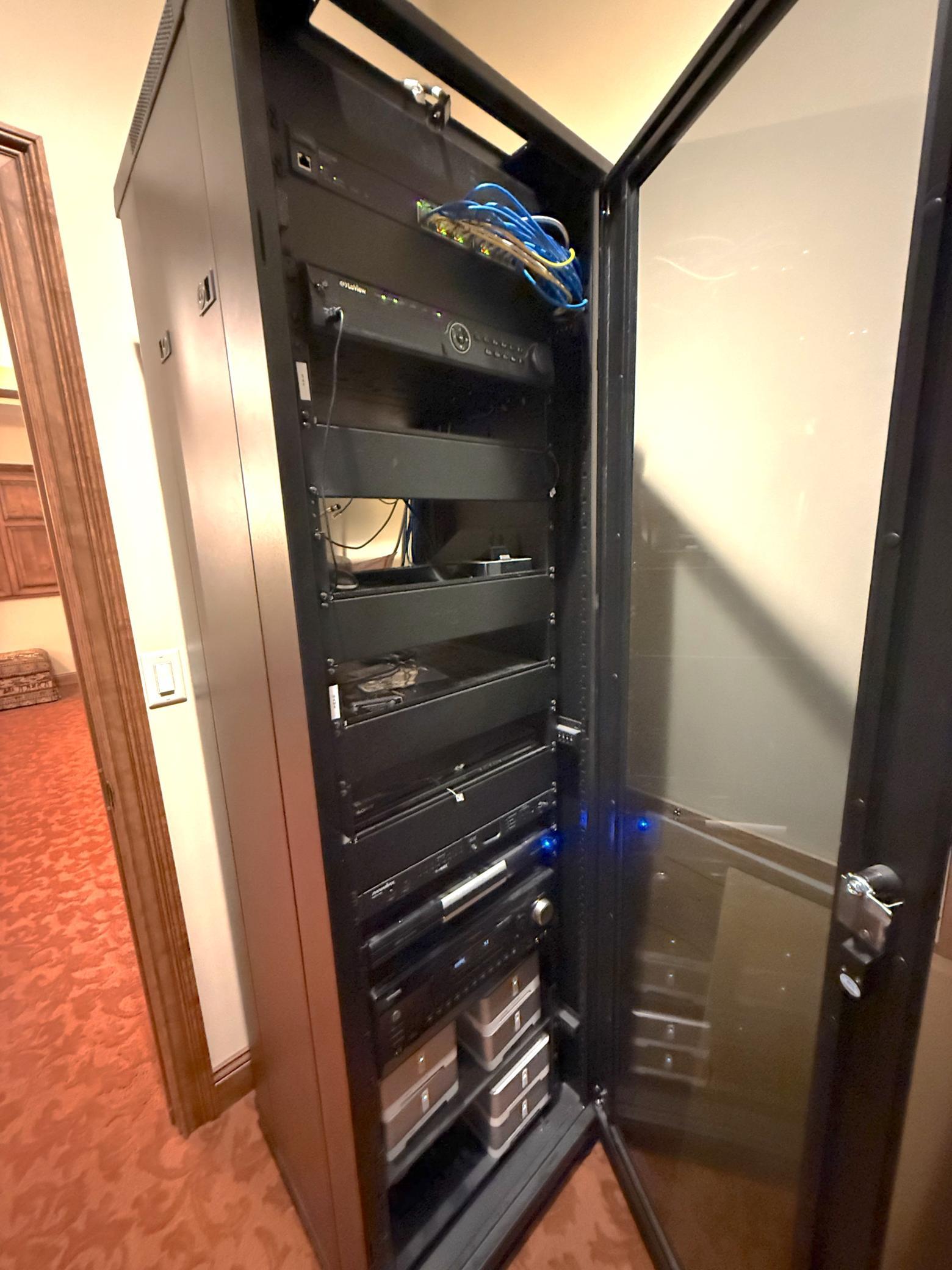 Additional storage room keeps all of your media equipment organized.