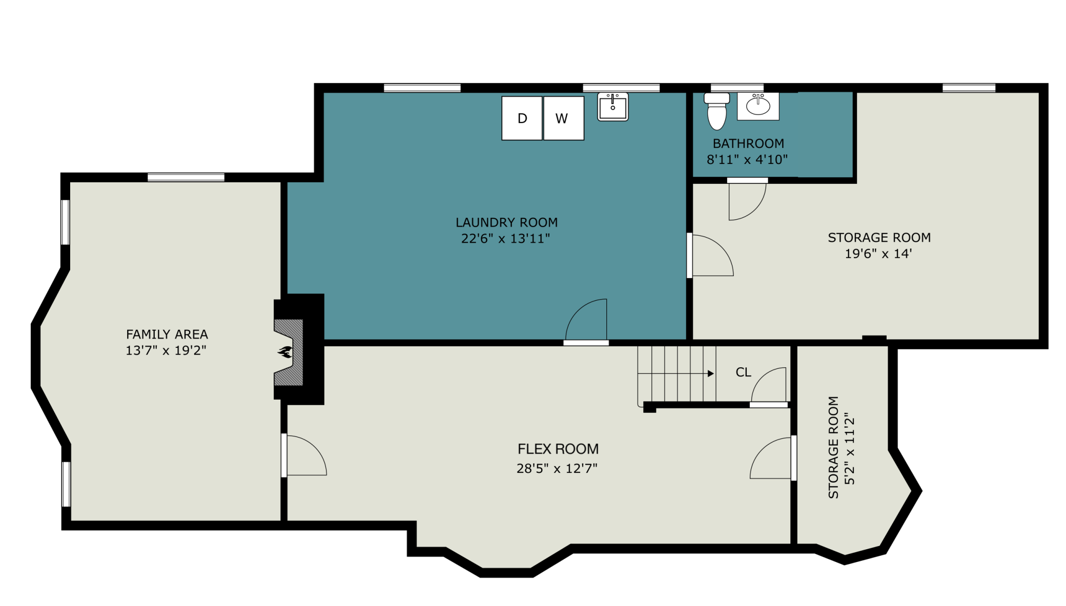 Lower level floor plan, 1,734 finished square feet, Montgomery MN.