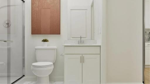 (Rendering, actual home's finishes will vary.) In a well-thought-out design, this two-story home features a bathroom located on every floor.