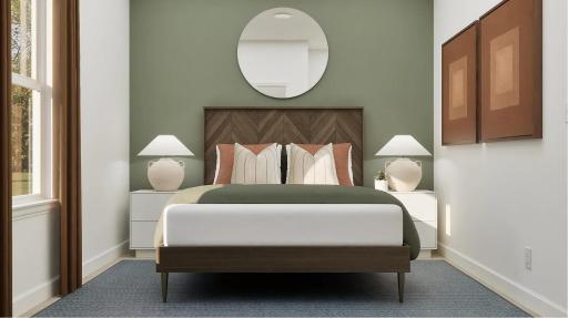 (Rendering, actual home's finishes will vary.) Residing in a quiet corner, this first-floor bedroom is perfect for hosting overnight guests or visiting relatives.
